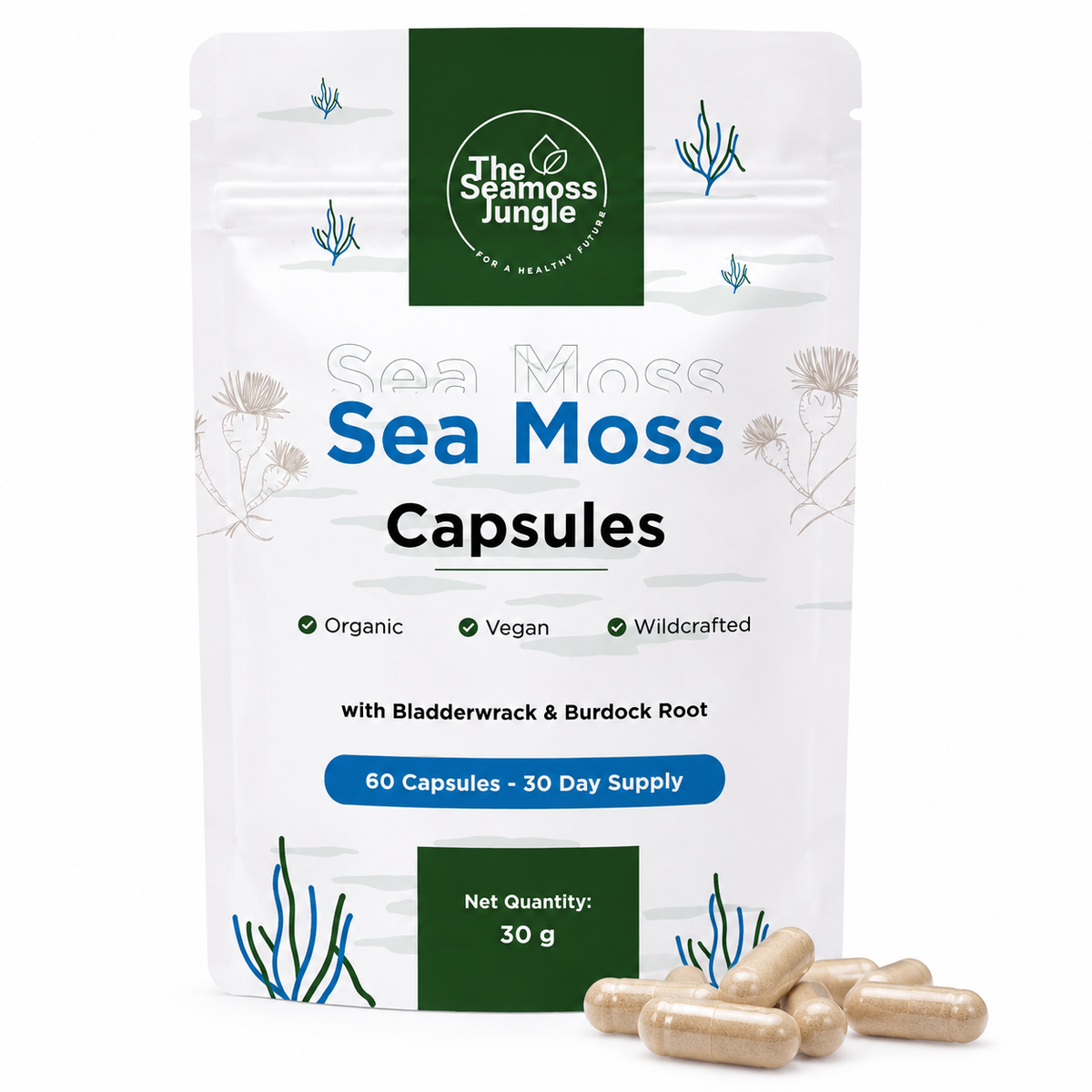 Sea Moss Kapseln mit Bladderwrack & Burdock Root