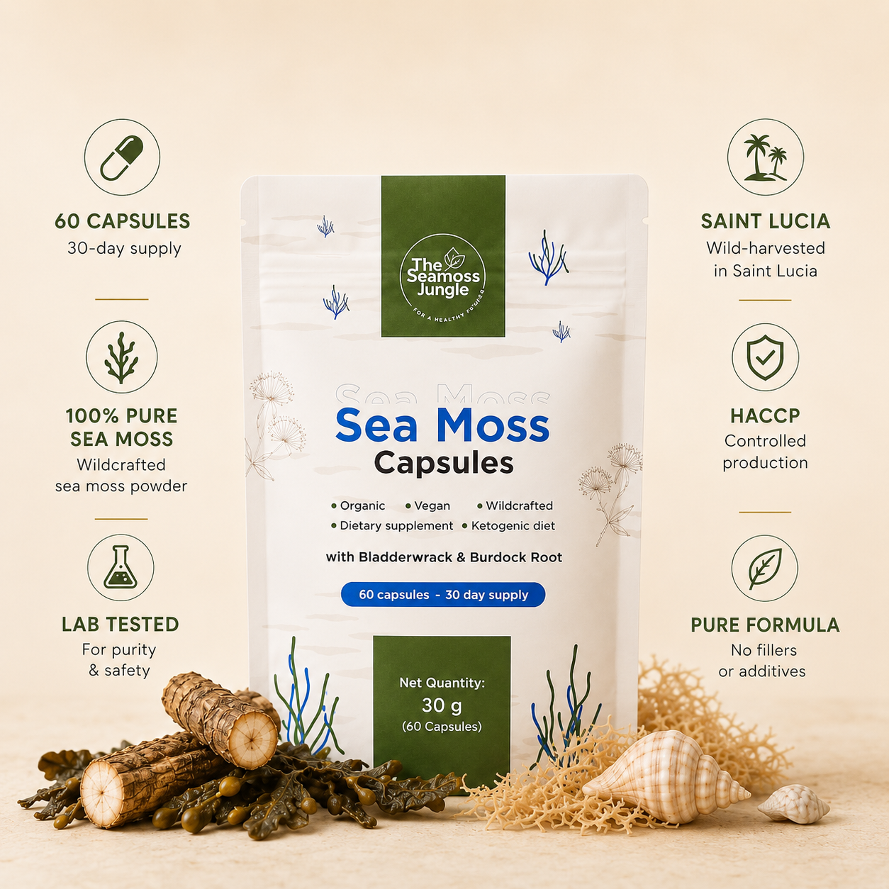Sea Moss Kapseln mit Bladderwrack & Burdock Root
